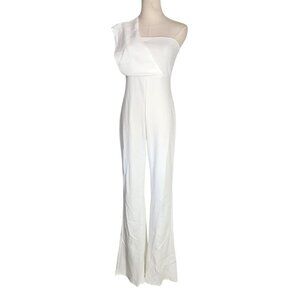 PrettyLittleThing White One Shoulder Drape Detailed Jumpsuit UK Size 10 US 6